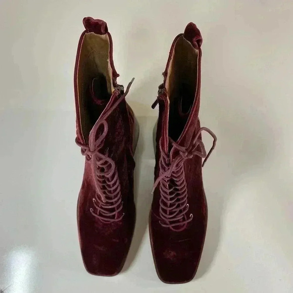 Sam Edelman Westie Brick Velvet 7.5 Chunky Heel Squared Toe Lace Up Boots - Picture 8 of 10